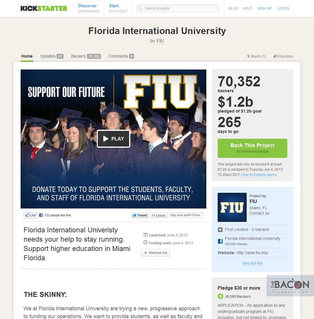 FIU To Use Kickstarter To Fund Operational Budget